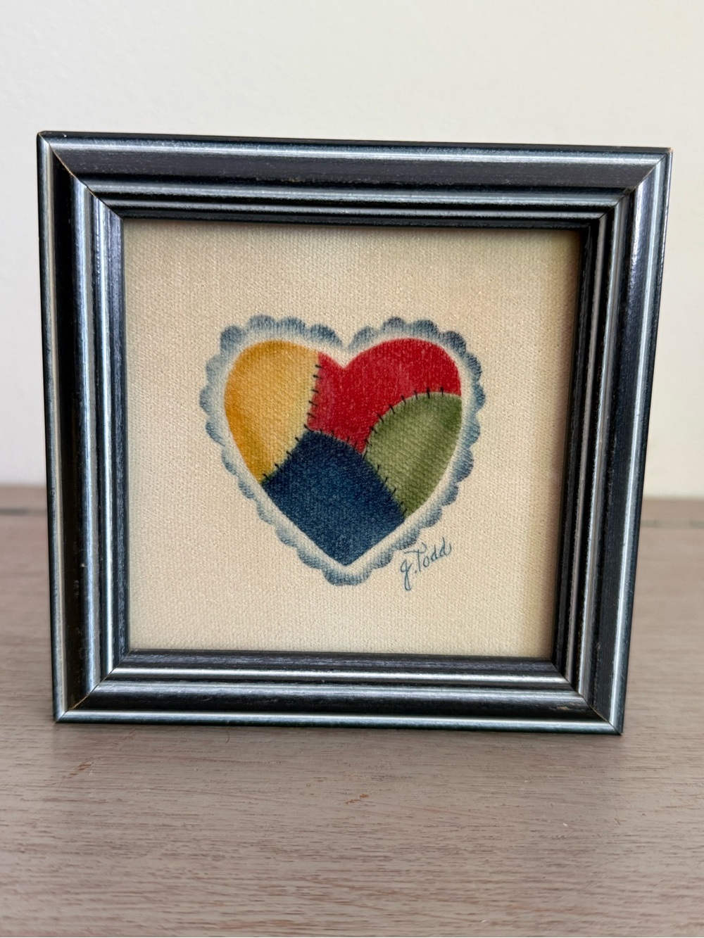 Vintage Jennie Todd Signed Theorem Mini Painting 5x5 Heart Folk Art On Canvas